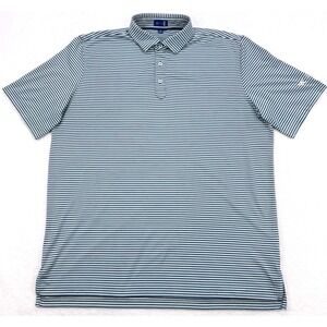 Stitch Shirt Men XL White Gray Green Pin Stripe Stretch Golf S/S Button Down